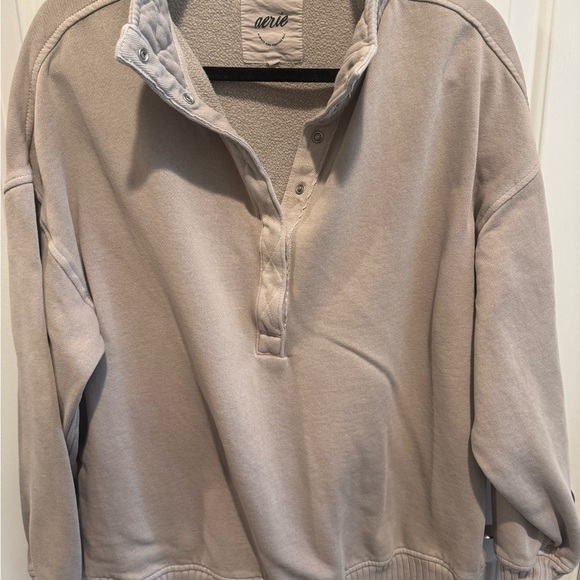 Aerie Tan Quarter Snap Pullover Sweatshirt Size S - Picture 9 of 13